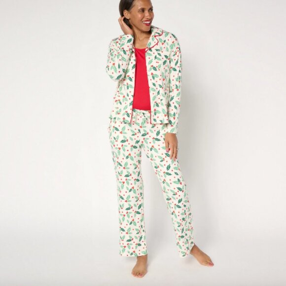 MUK LUKS REG 3 piece Dream Cloud Notch Collar Pajama Set, Mistletoe Sz L a678318 - Picture 1 of 8